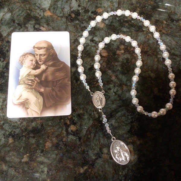 St. Anthony of Padua Pearl and Crystal Chaplet