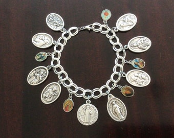 Awesome Saints Medals Silver Charm Bracelet