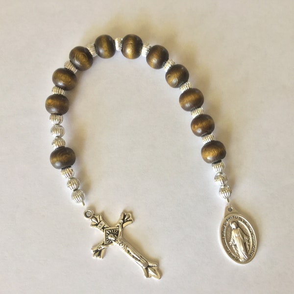 Man's/Men's Chunky Wooden Bead Single Decade Pocket Rosary