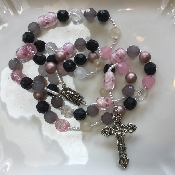 Beautiful Artisan Style Rosary, Repurposed Beads- Our Lady of Guadalupe