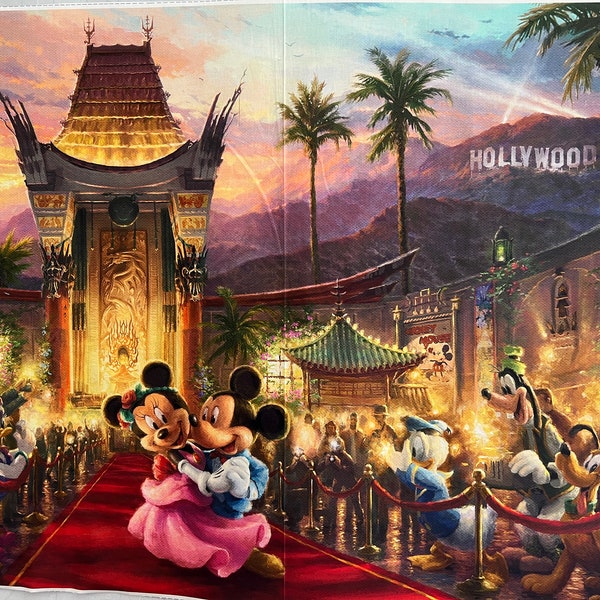 DESTASH! "Mickey & Minnie in Hollywood" by Thomas Kincade Studios for Four Seasons, David Textile Fabrics, Panel, ready to ship!