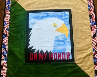 Custom made Eagle Scout, Boy Scout quilted wallhanging to display patches and awards, Eagle Scout gift, On My Honor, Scouting awards display