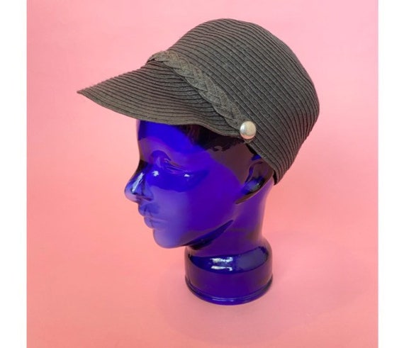 Vintage 1970s Glam Rock Black Woven Newsboy Baker