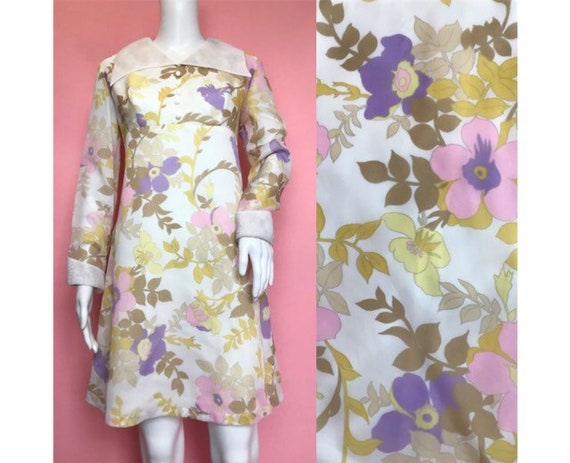 Vintage 1960s Pastel Pink Purple Psychedelic Flora