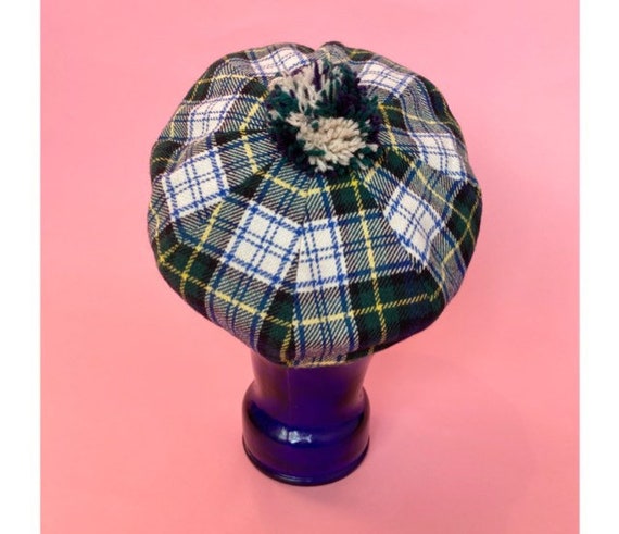 Vintage 1970s Glam Rock Green Tartan Pom Pom Baker