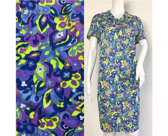 Vintage 1960s Psychedelic Paisley Floral Op Art Gr