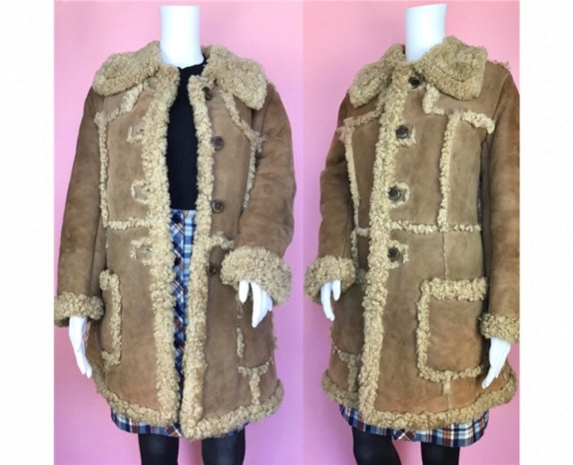 Image of Vintage S Suede Afghan Sheepskin Penny Lane Long Coat