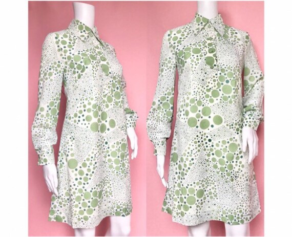 Vintage 1960s Psychedelic Mod Op Art Polka Dot Dag