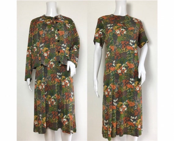 Vintage 1970s Psychedelic Green Novelty Floral Pri