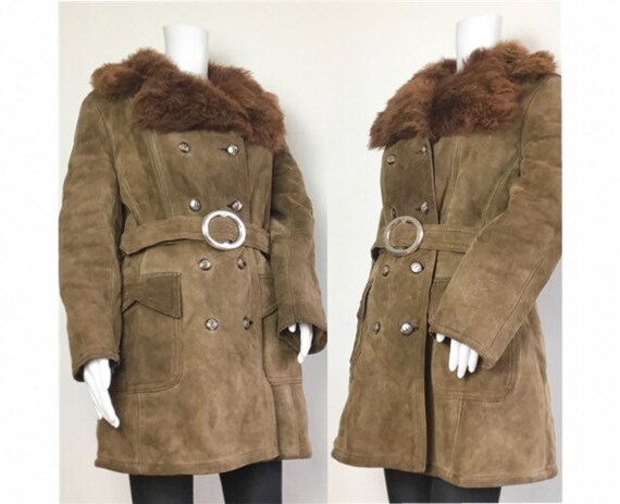 Vintage 1970s Mod Suede Afghan Shearling Suede She