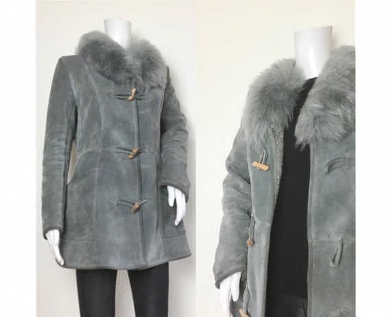 Vintage 1970s Grey Sheepskin Fur Collar Penny Lane
