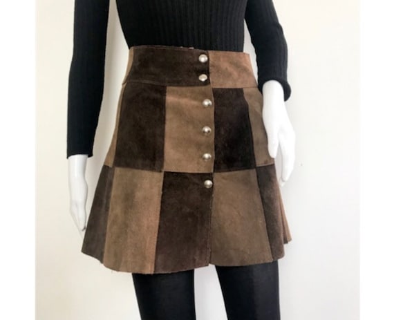 Vintage 1960s Brown Tan Suede Patchwork High Waist