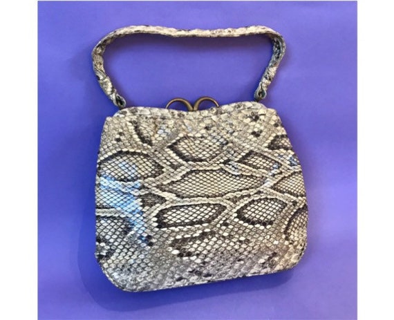 Vintage 1940s 1950s Cream Gold Python Snakeskin To