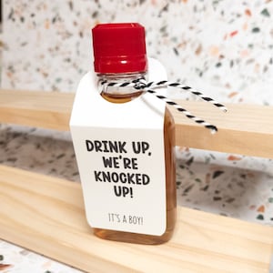 Drink Up, We're Knocked Up! Baby Announcement, Mini Alcohol Tags, Pregnancy Announcement, Gender Reveal, Baby Shower Favors, Party Favors