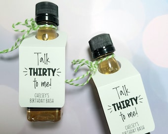 Talk Thirty To Me Mini-Alcohol Bottle Tags for 30th Birthday Parties