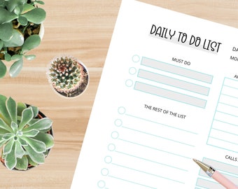 Printable TO DO list - comprehensive daily planner checklist for work or home to keep you organized - TEAL download/print at home