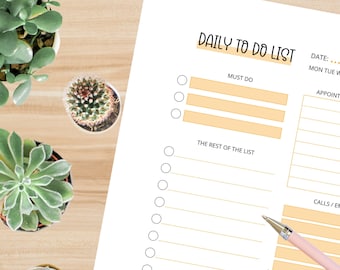 Printable TO DO list - comprehensive daily planner checklist for work or home to keep you organized - PEACH download/print at home