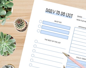 Blue Daily To-Do List Printable: Comprehensive Planner (PDF Download)