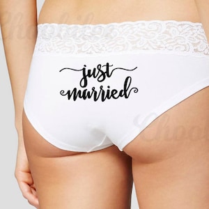 Just Married Bride Panties, Wedding Day Panties, Honeymoon Lingerie, Custom Wedding Underwear, Bride Panties, Bridal Shower Gift