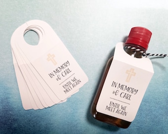 In Memory of Mini-Alcohol Bottle Tags for Funerals, Wakes, Memorials, Celebration of Life, Nips or Shots Bottles Not Included