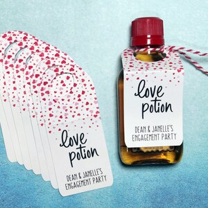 Love Potion Bottle Tags, Bridal Shower Favors, Wedding Favor Bottle Tags, Shot Bottle Labels, Engagement Favors, Bachelorette Party Favors