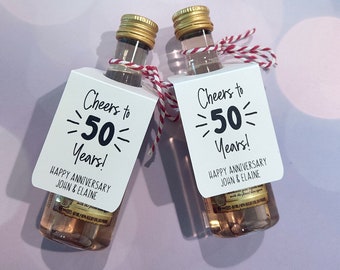 Cheers to 50 Years! Favors for Birthdays or Anniversary Parties, Add These Custom Hang Tags to Your Mini-Shot Bottles, Any Year Available