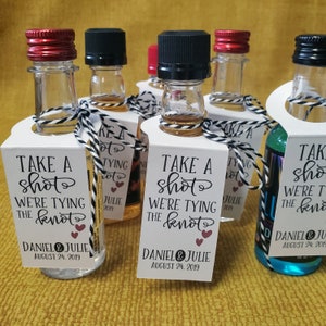 Take a Shot We're Tying the Knot Bottle Tags, Wedding Favor Bottle Tags, Shot Bottle Labels, Engagement Favors, Bachelorette Party Favors image 2