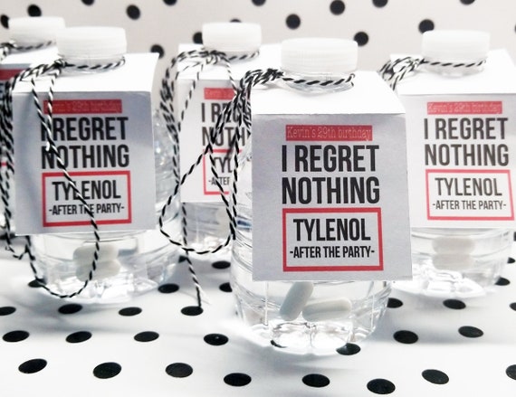 I Regret Nothing Water Bottle Tags Wedding Favors Bachelorette Party Favors Bachelor  Party Favors Hangover Kit 21st Birthday Party 