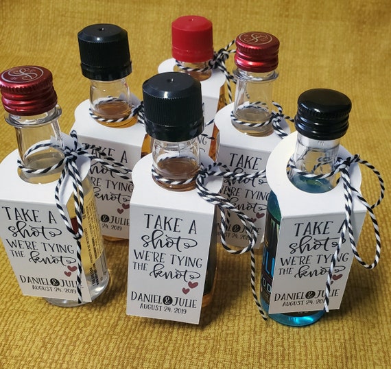 Take a Shot We're Tying the Knot Bottle Tags, Wedding Favor Bottle Tags, Shot Bottle Labels, Engagement Favors, Bachelorette Party Favors