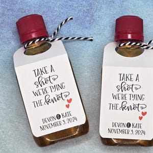 Take a Shot We&#39;re Tying the Knot Bottle Tags, Wedding Favor Bottle Tags, Shot Bottle Labels, Engagement Favors, Bachelorette Party Favors
