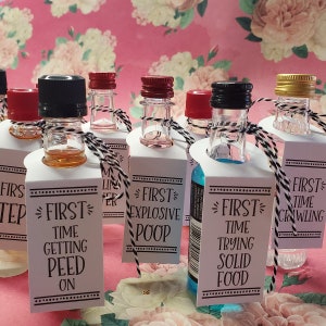 Baby's Firsts Fun & Unique Baby Shower Gift or New Mom or Dad Gift Baby Milestones Add Tags to 50ml Shot Bottles bottles not included image 3
