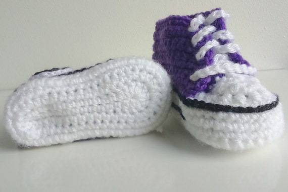 Purple Converse Bebe Crochet Baskets Chaussons De Bebe Faits Etsy