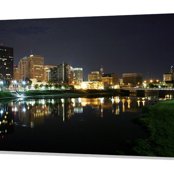 Dayton Ohio Skyline and riverfront at night Fine art photo unframed print
