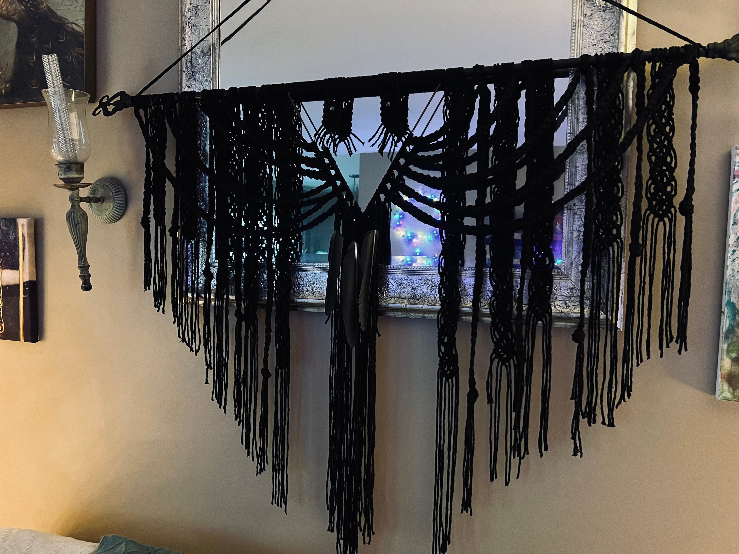 流木マクラメタペストリー☆オルテガ柄BLACK Macrame tapestry ♡オルテガ柄BLACK