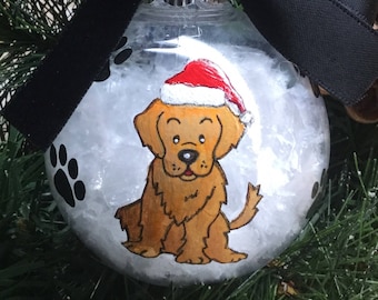 Personalized Hand Painted Golden Retriever Dog Christmas Ornament