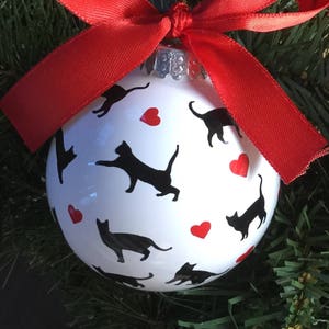 Cat Silhouettes and Hearts Christmas Ornament - Personalized Cat Ornament