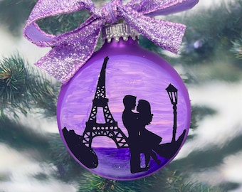 Personalized Couple in Paris Glass Ornament