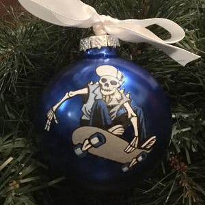 Personalized Hand Painted Skateboarding Skeleton Christmas Ornament - Skateboarding Skeleton Ornament - Gift for Skateboarder