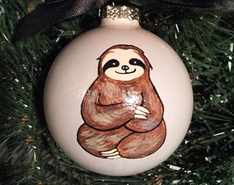 Personalized Hand Painted Sloth Christmas Ornament