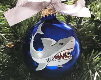 Personalized Hand Painted Shark Christmas Ornament