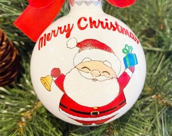 Personalized Hand Painted Santa Ornament, Merry Christmas Glass Santa Claus Ornament, Santa Bauble