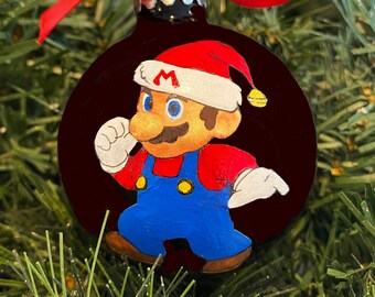 Personalized Hand Painted Mario Christmas Ornament - Video Game Ornament