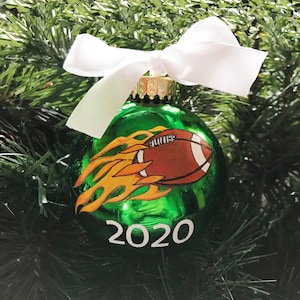 Personalized Hand Painted Football Ornament: Green Glass Sports Gift