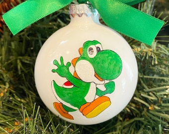 Personalized Hand Painted Yoshi Christmas Ornament - Video Game Ornament