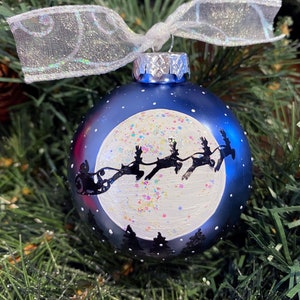 Personalized Santa with Sleigh Ornament, Santa Reindeer and Sleigh, Santa Reindeer Ornaments