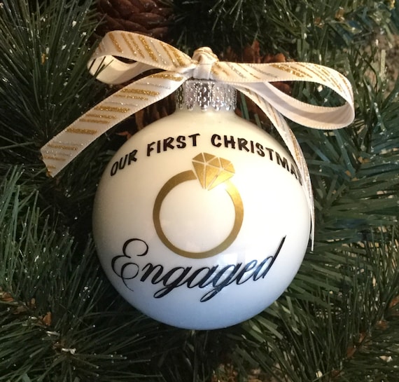 Our First Christmas Engaged Ornament - Engagement Ornament - Personalized  Newlywed Holiday Ornament