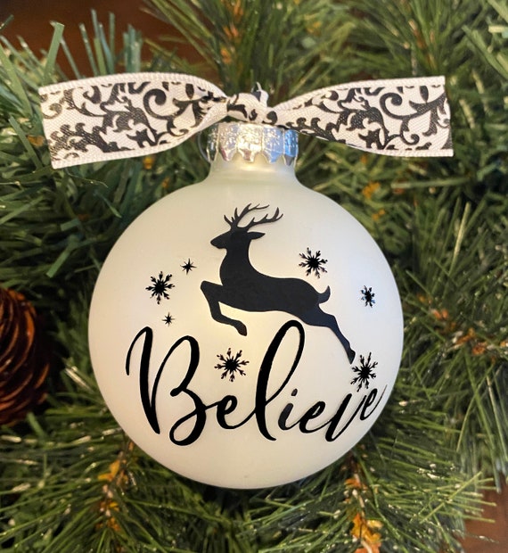 Personalized Believe Ornament | Reideer Glass Ornament | Glass Christmas Bauble