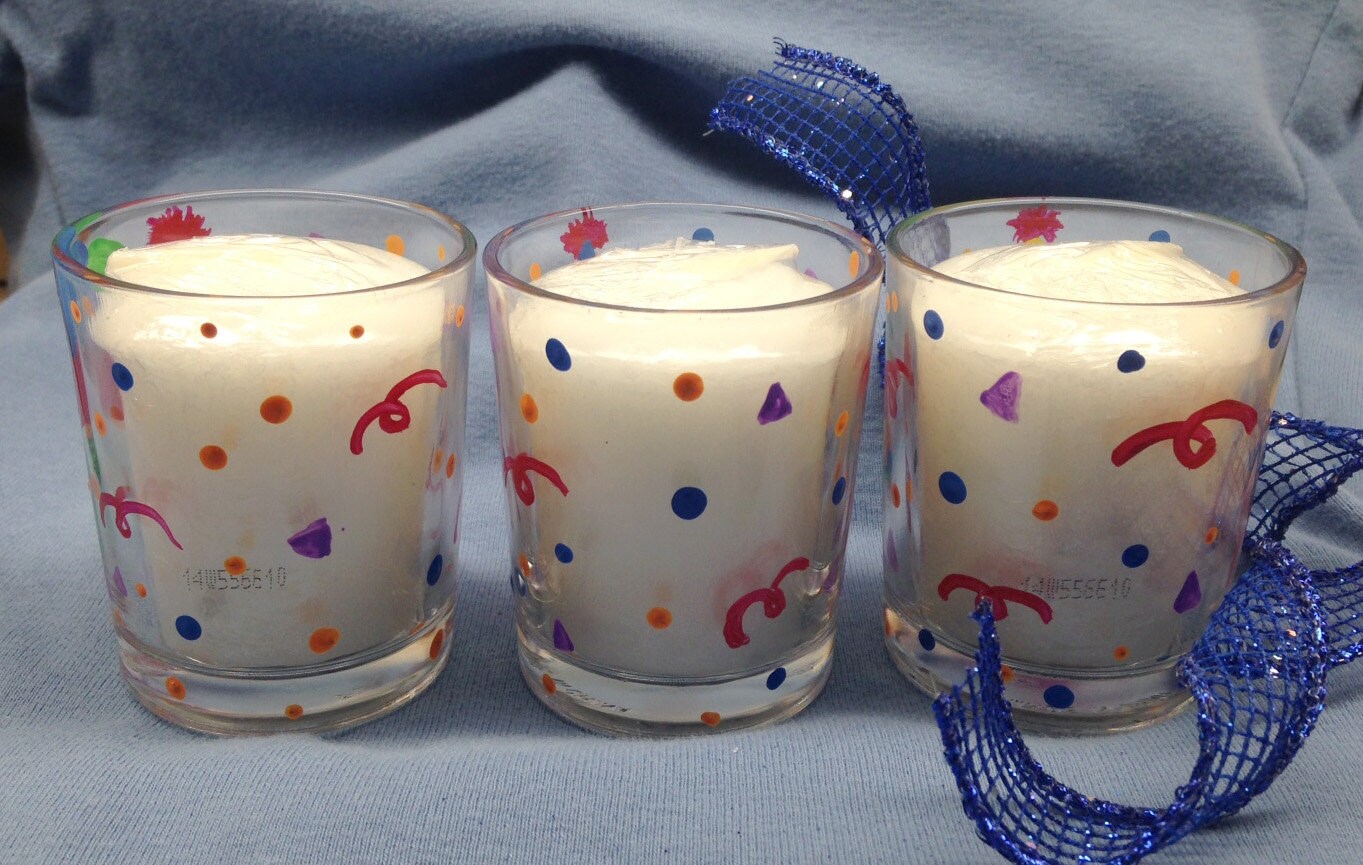 Hand Painted Votive Candle Holders Set of 3 Birthday Owl Hand Painted