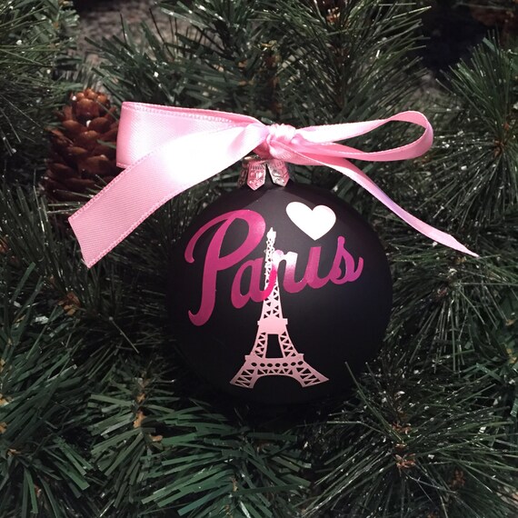 Personalized Paris with Eiffel Tower Glass Ornament