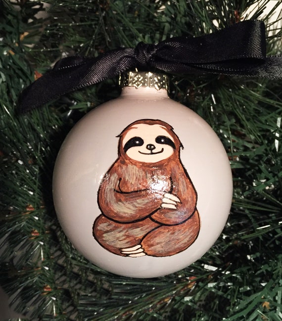 Personalized Hand Painted Sloth Christmas Ornament
